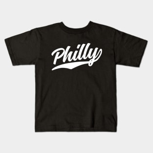 Philly Cursive White Athletic Vintage Script Kids T-Shirt